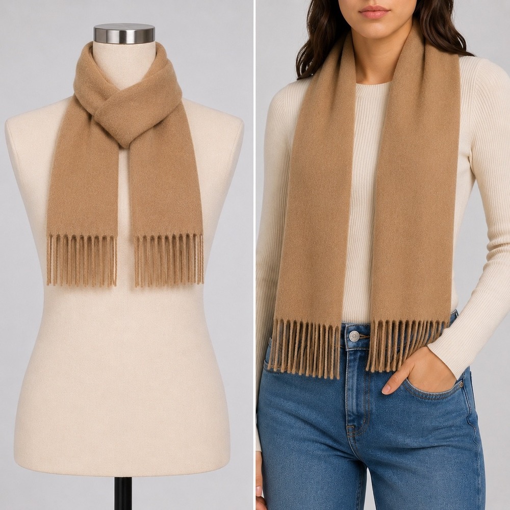 Vintage Christian Dior Monsieur Cashmaire Scarf Camel Tan Acrylic Fringe Japan